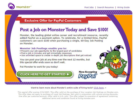 Monster.com Landing Pages and Banners